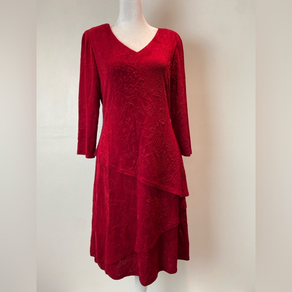 Vintage Connected Apparel Red Tiered 3/4 Sleeve Layered Dress Size 10P